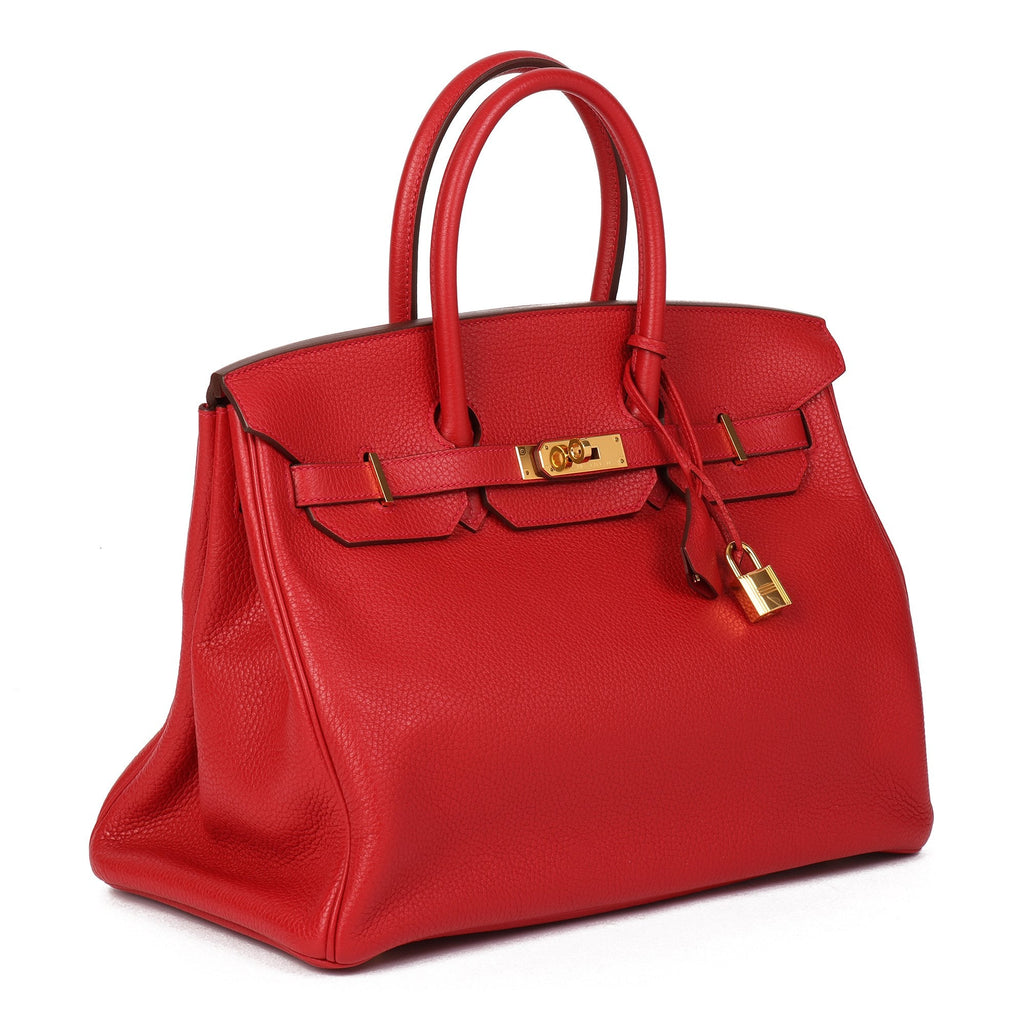 Hermes Vermillion Clemence Leather Birkin 35cm Retourne Tote