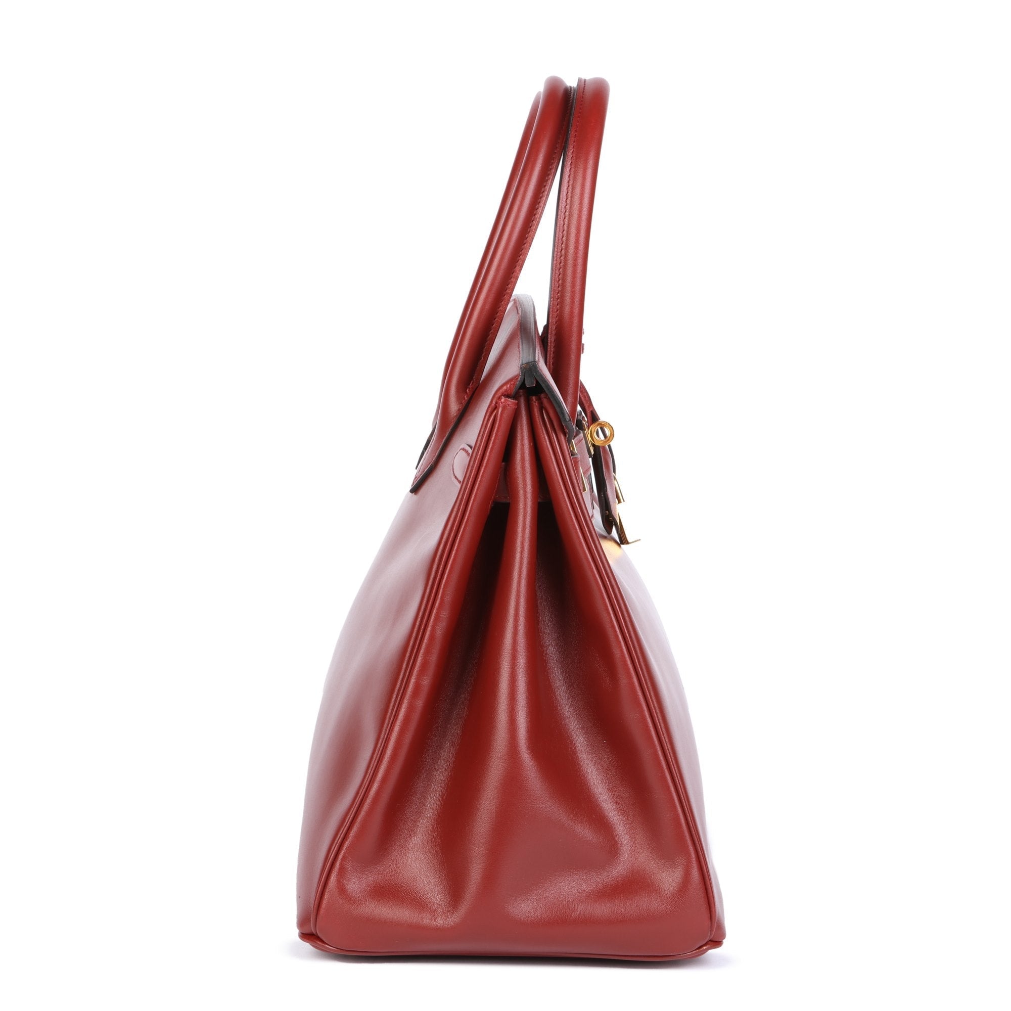 Hermes Rouge Vif Box Calf Leather Vintage Birkin 35cm Retourne Tote