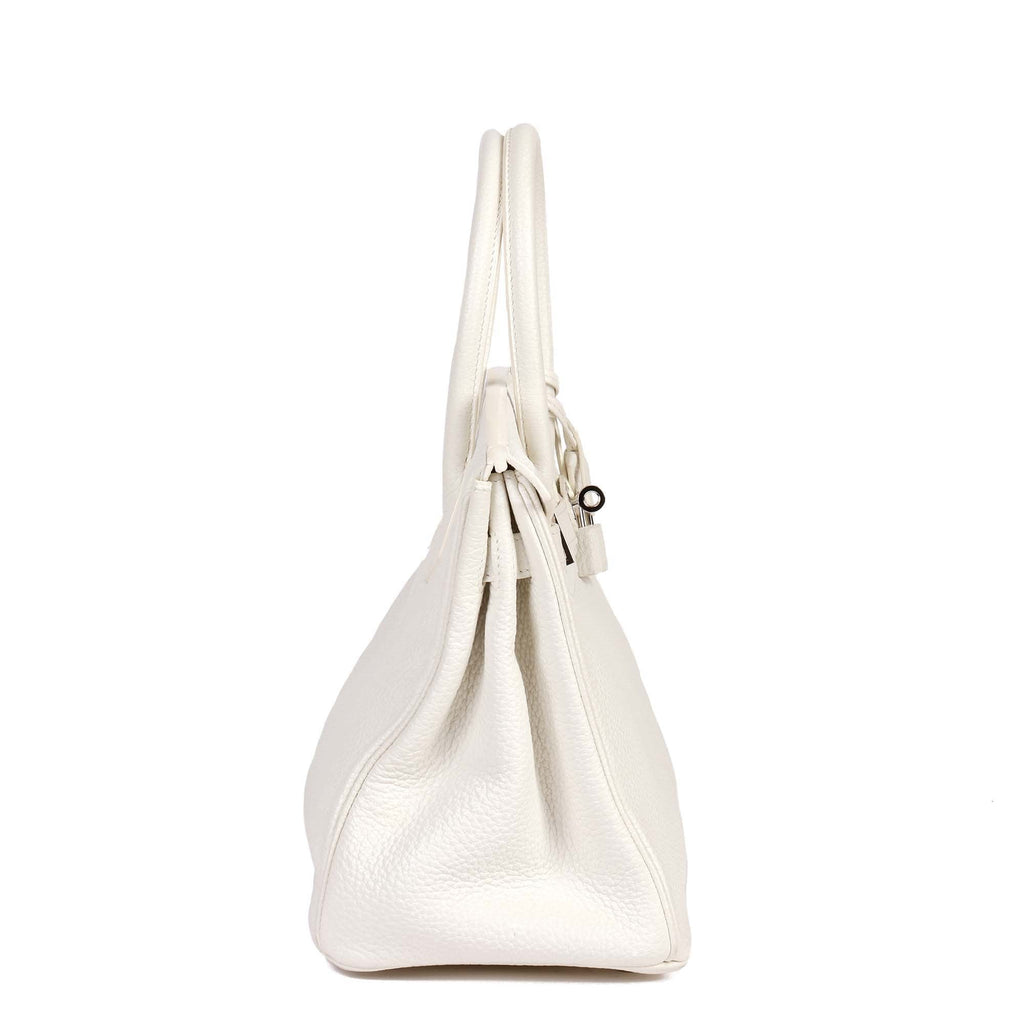 Hermes White Clemence Leather Birkin 30cm Retourne Tote