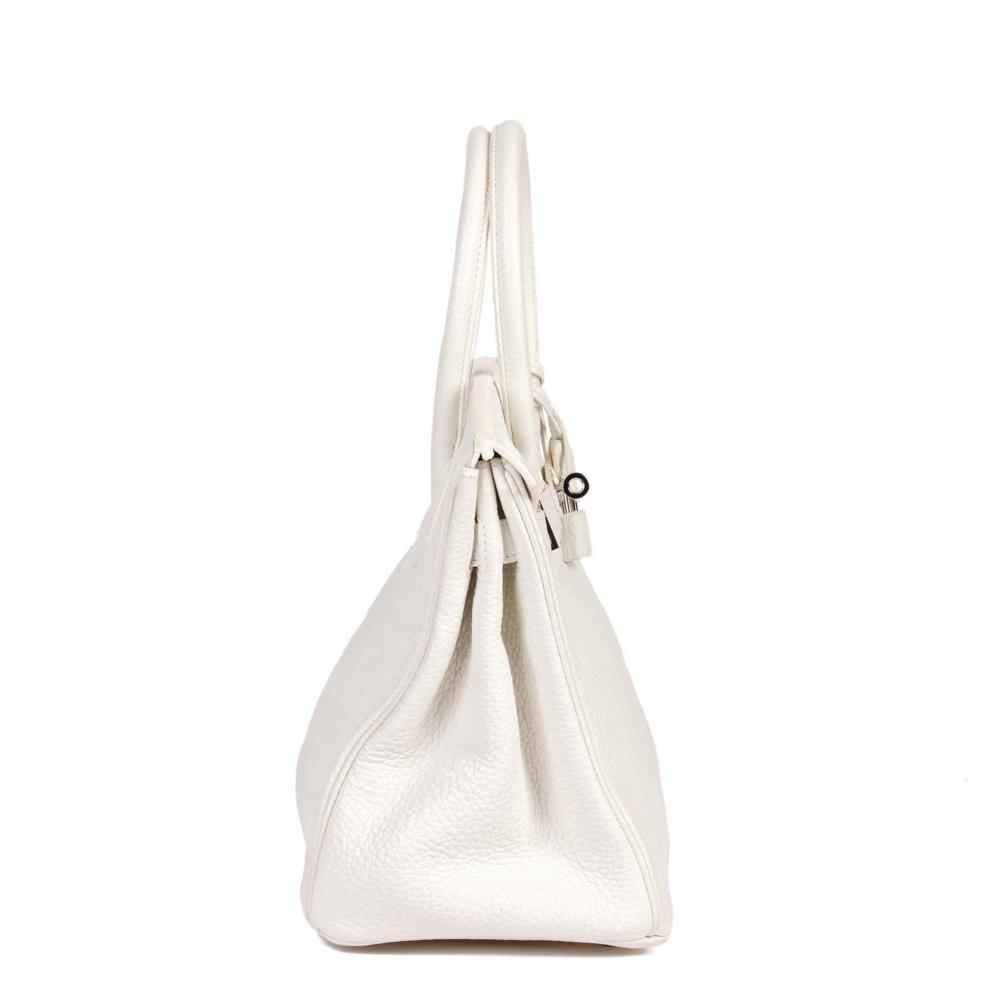 Hermes White Clemence Leather Birkin 30cm Retourne Tote