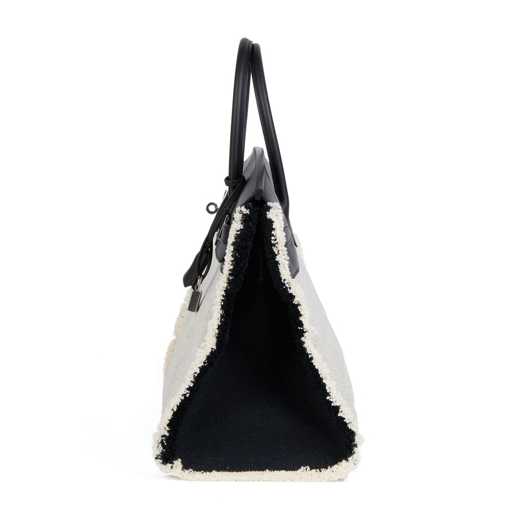 Hermes Black Swift Leather & Canvas Fray Birkin 35cm Tote