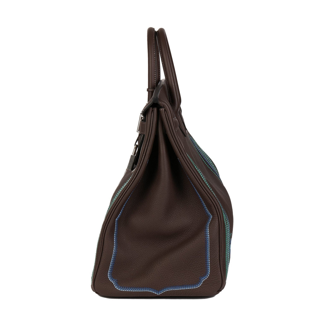 Hermes Ebene Embroidered Togo Leather Western Birkin 40cm HAC Tote