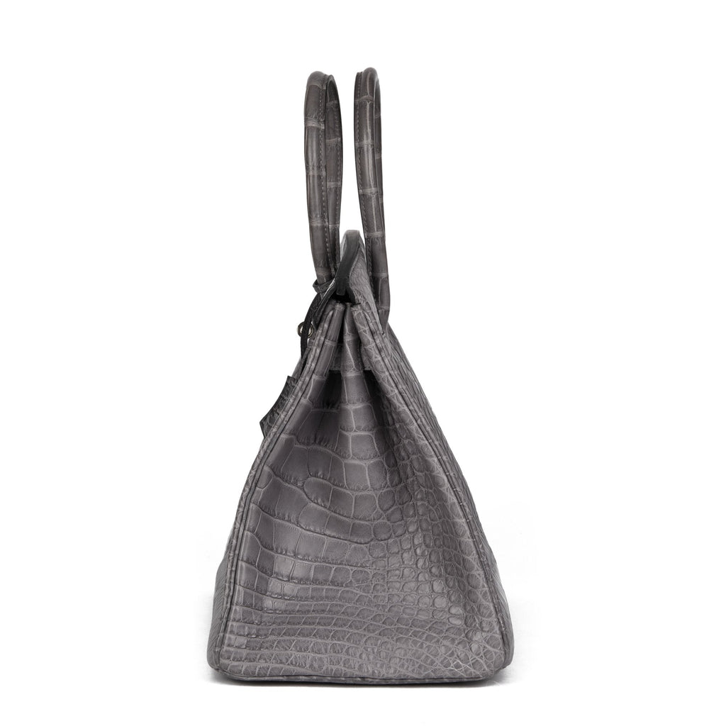 Hermes Gris Paris Matte Alligator Leather Birkin 35cm Retourne Tote