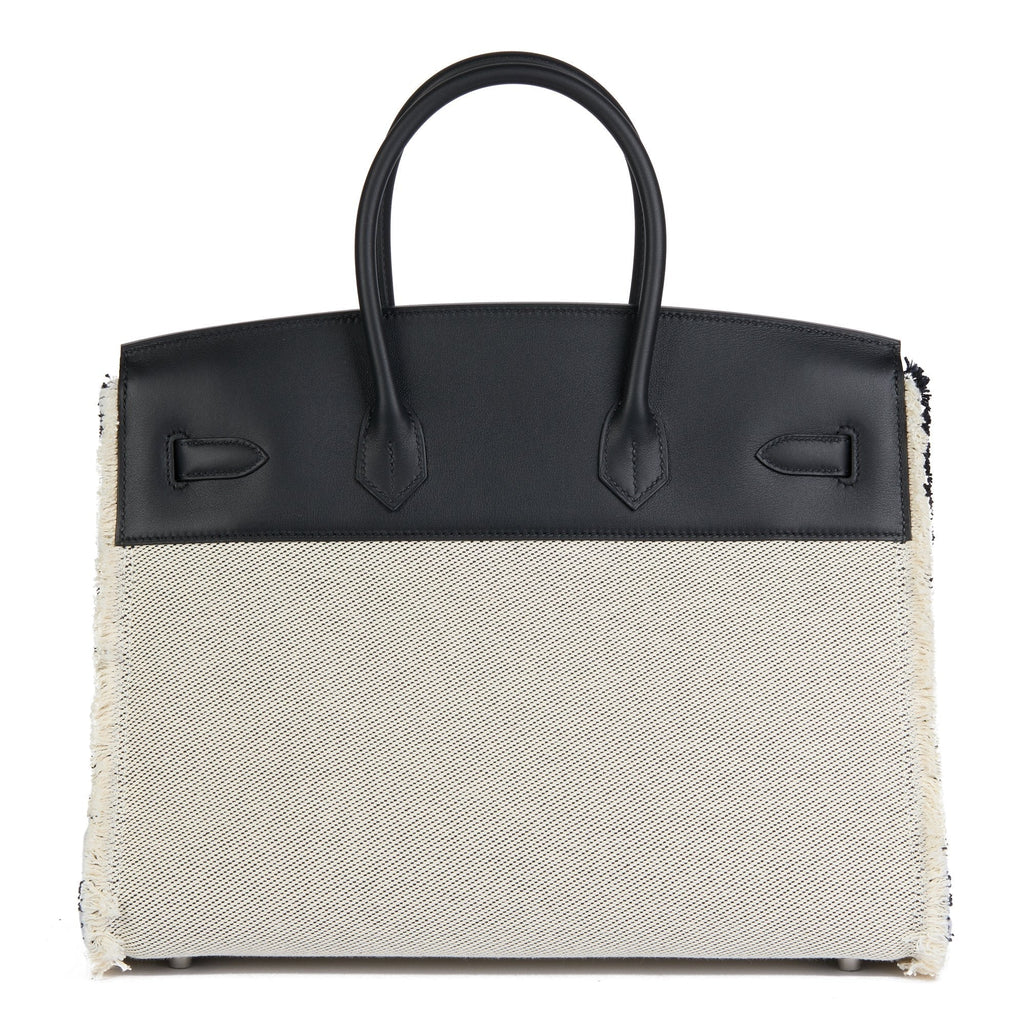 Hermes Black Swift Leather & Canvas Fray Birkin 35cm Tote