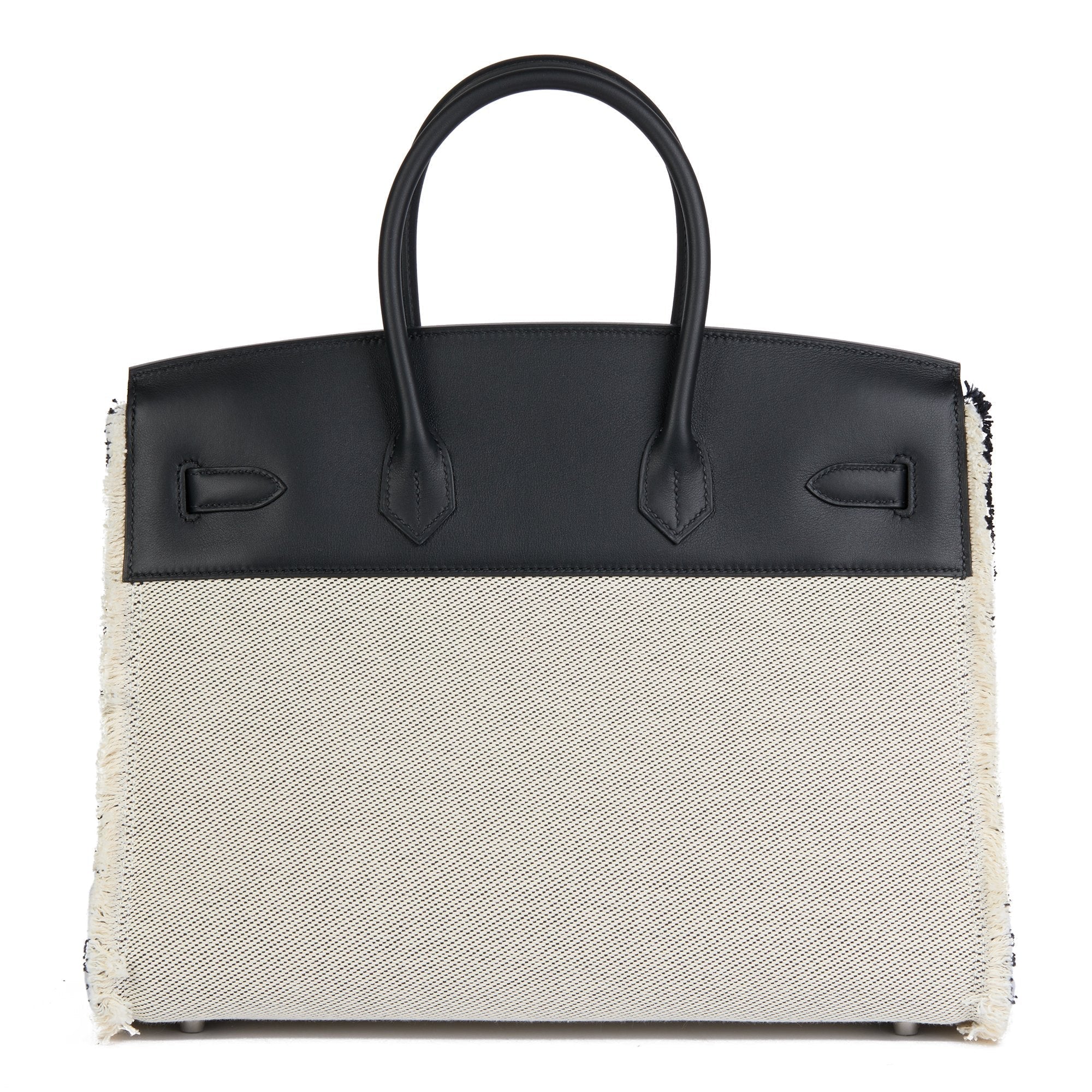 Hermes Black Swift Leather & Canvas Fray Birkin 35cm Tote