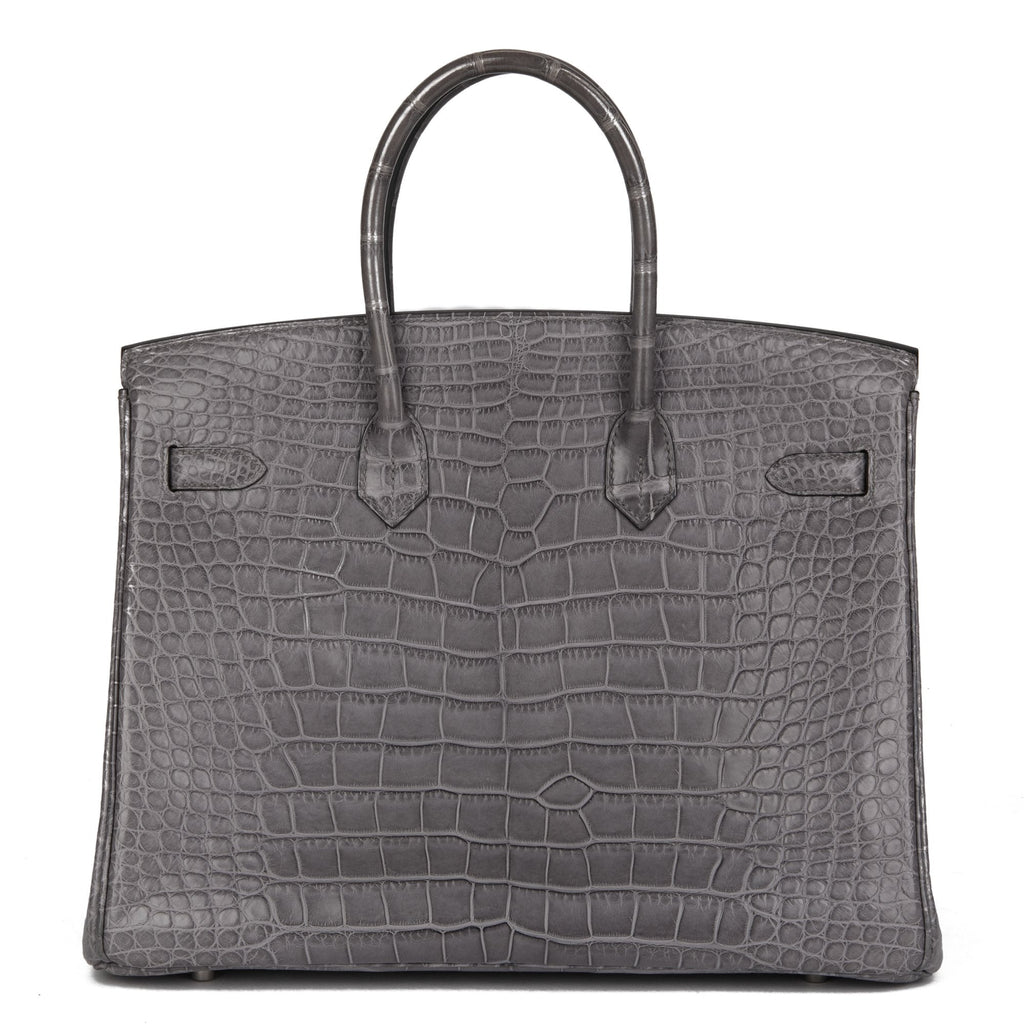Hermes Gris Paris Matte Alligator Leather Birkin 35cm Retourne Tote
