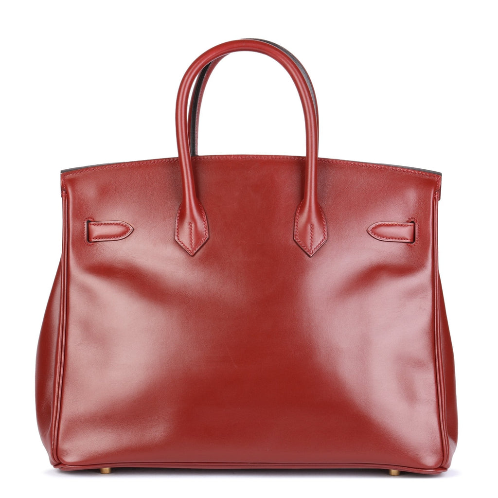Hermes Rouge Vif Box Calf Leather Vintage Birkin 35cm Retourne Tote