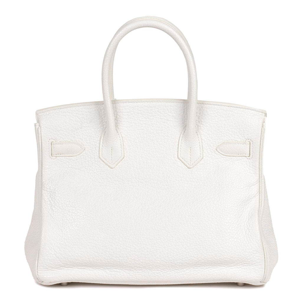 Hermes White Clemence Leather Birkin 30cm Retourne Tote