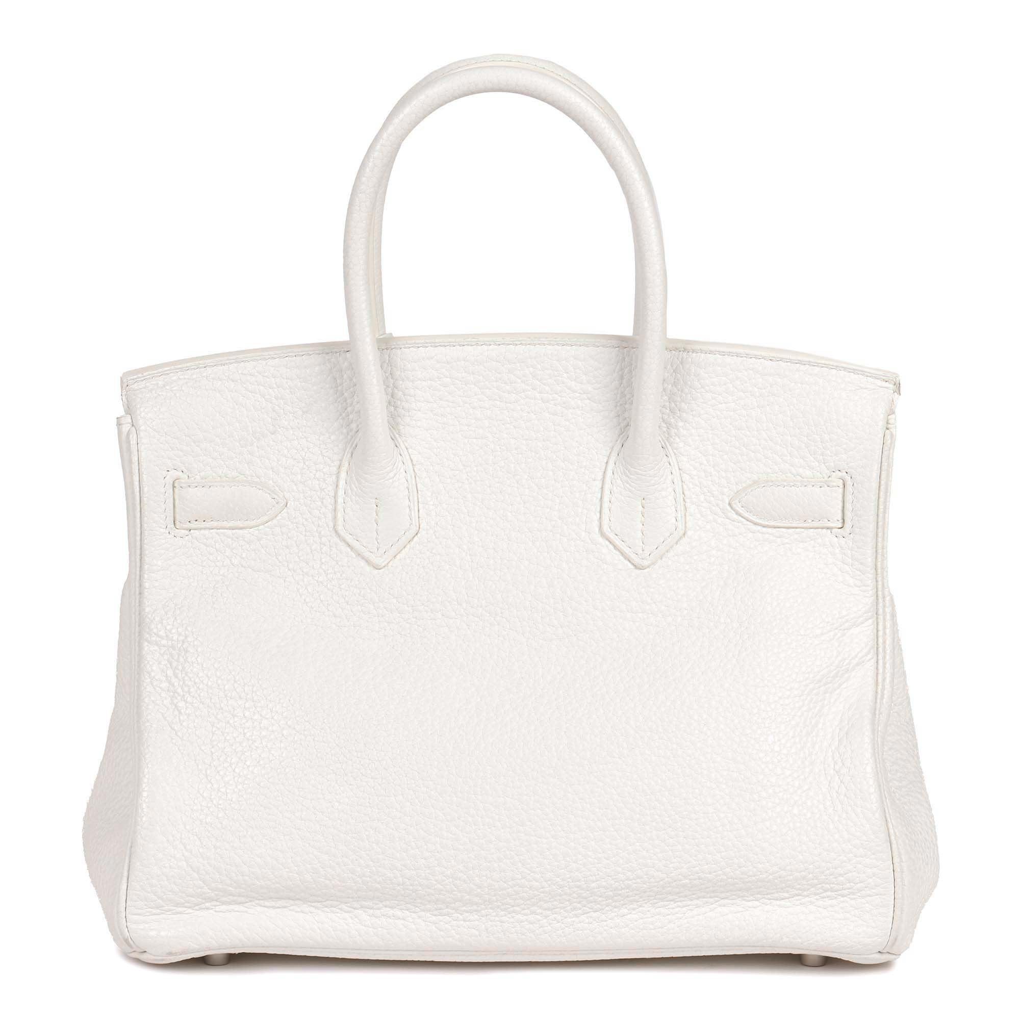 Hermes White Clemence Leather Birkin 30cm Retourne Tote
