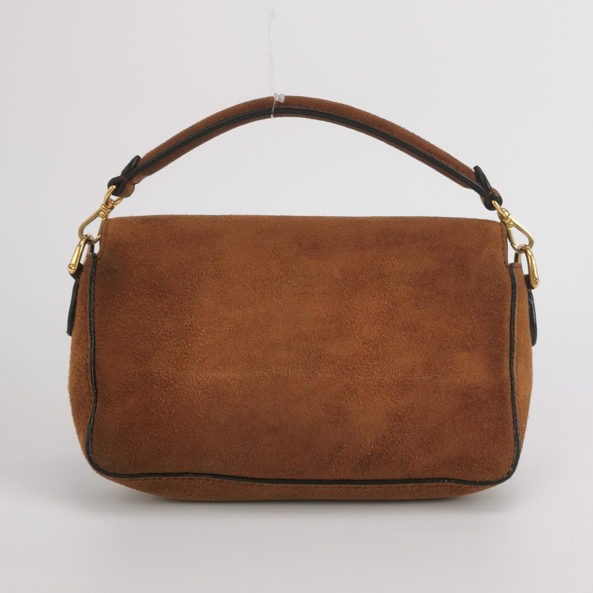 Fendi Baguette Mini Brown Suede Gold Hardware Crossbody Bag