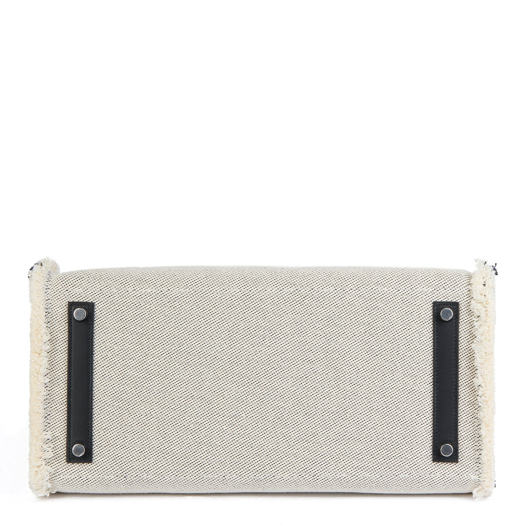 Hermes Black Swift Leather & Canvas Fray Birkin 35cm Tote