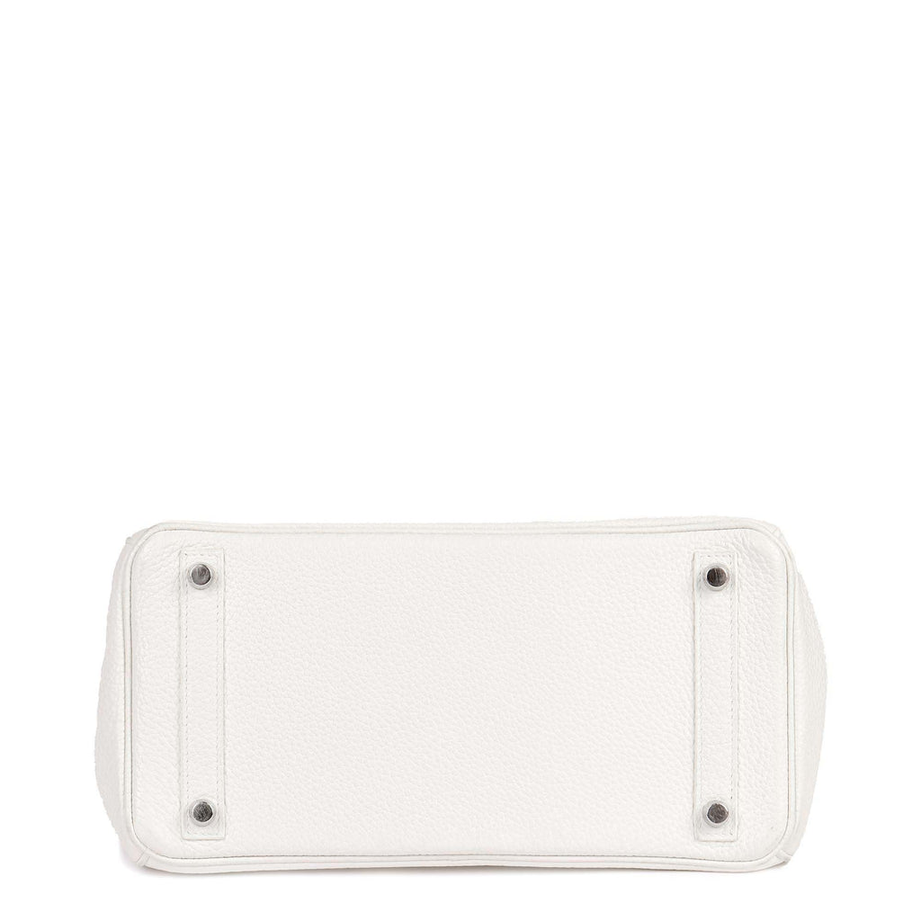 Hermes White Clemence Leather Birkin 30cm Retourne Tote