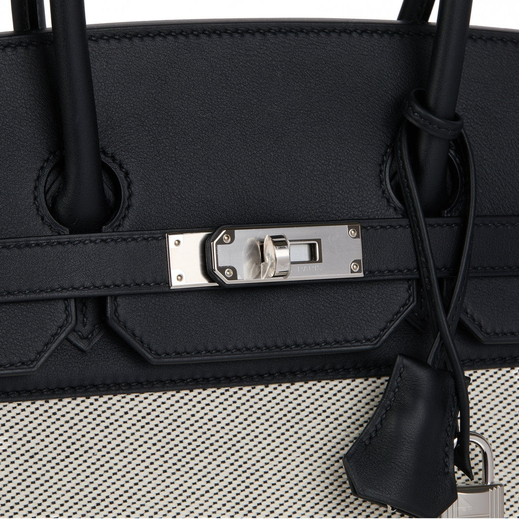 Hermes Black Swift Leather & Canvas Fray Birkin 35cm Tote
