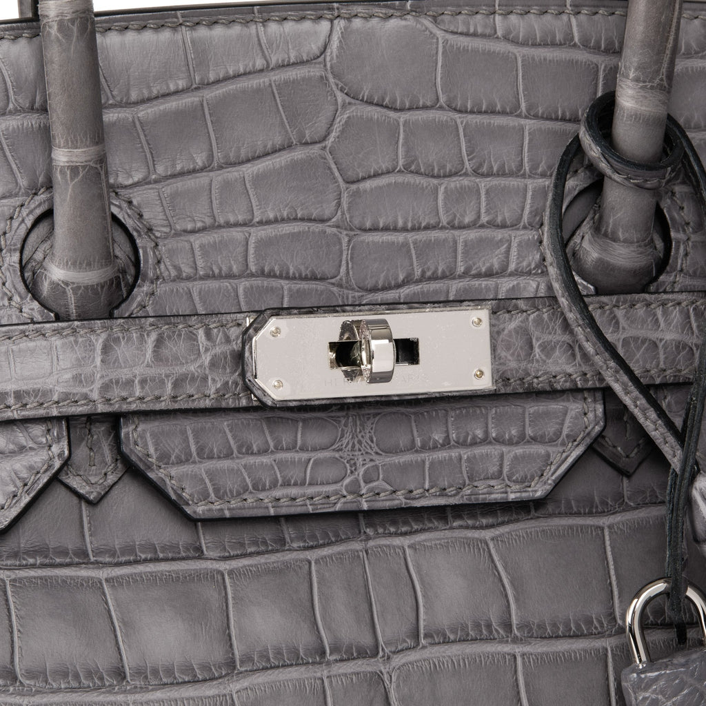 Hermes Gris Paris Matte Alligator Leather Birkin 35cm Retourne Tote