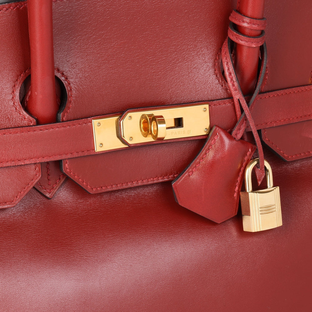 Hermes Rouge Vif Box Calf Leather Vintage Birkin 35cm Retourne Tote