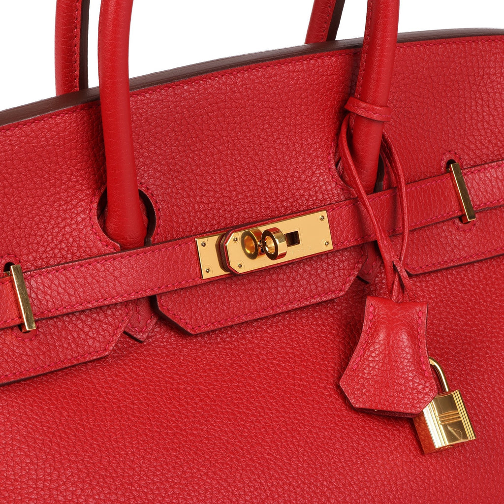 Hermes Vermillion Clemence Leather Birkin 35cm Retourne Tote