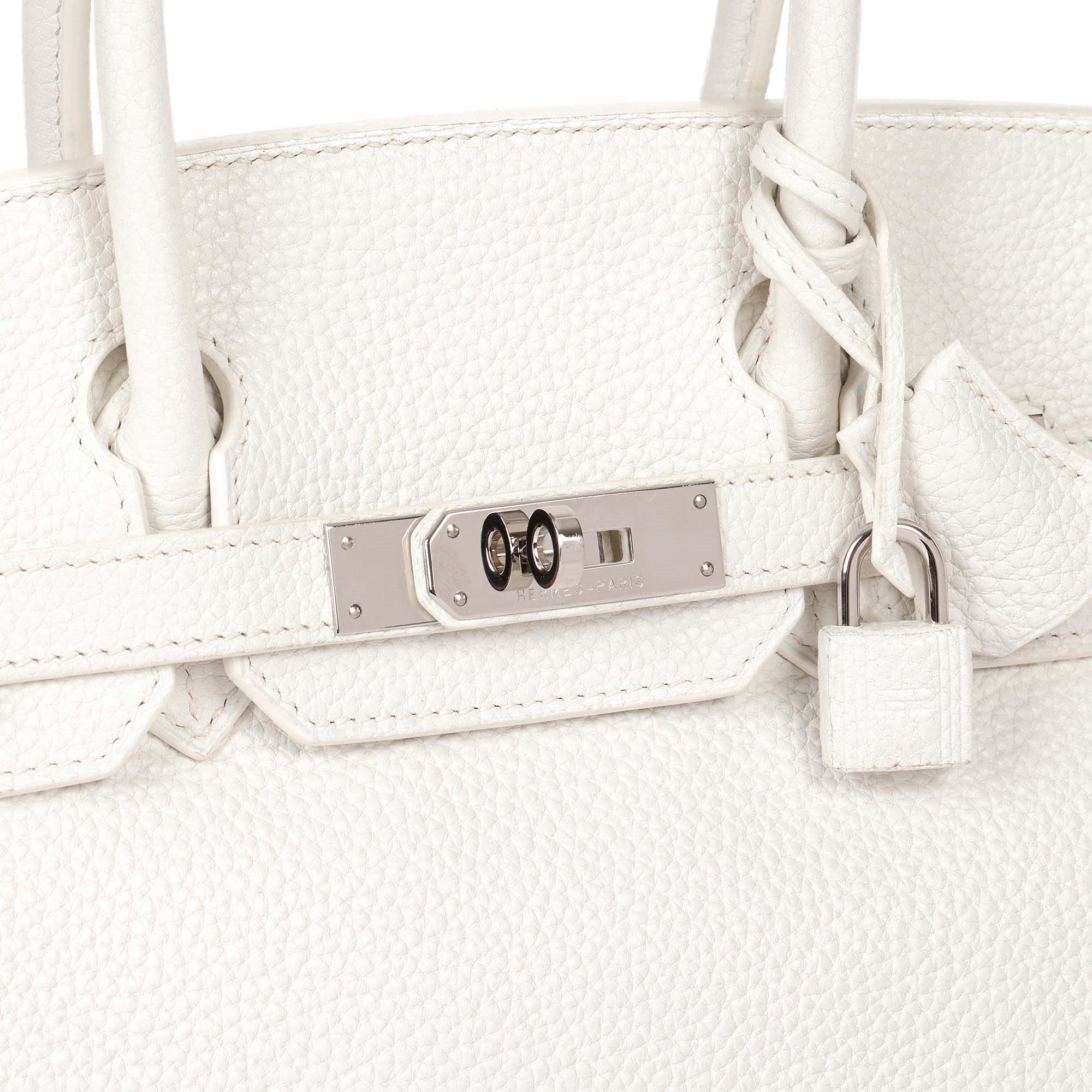 Hermes White Clemence Leather Birkin 30cm Retourne Tote