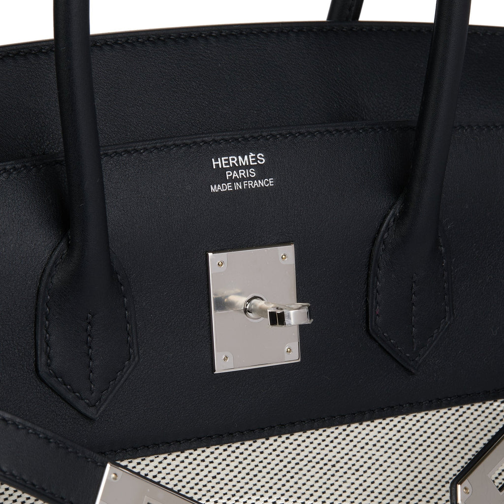 Hermes Black Swift Leather & Canvas Fray Birkin 35cm Tote