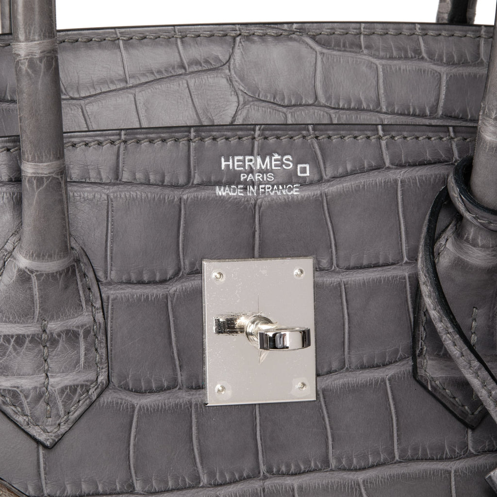Hermes Gris Paris Matte Alligator Leather Birkin 35cm Retourne Tote