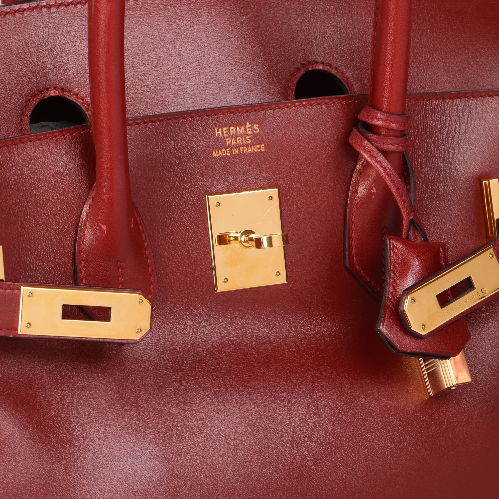 Hermes Rouge Vif Box Calf Leather Vintage Birkin 35cm Retourne Tote