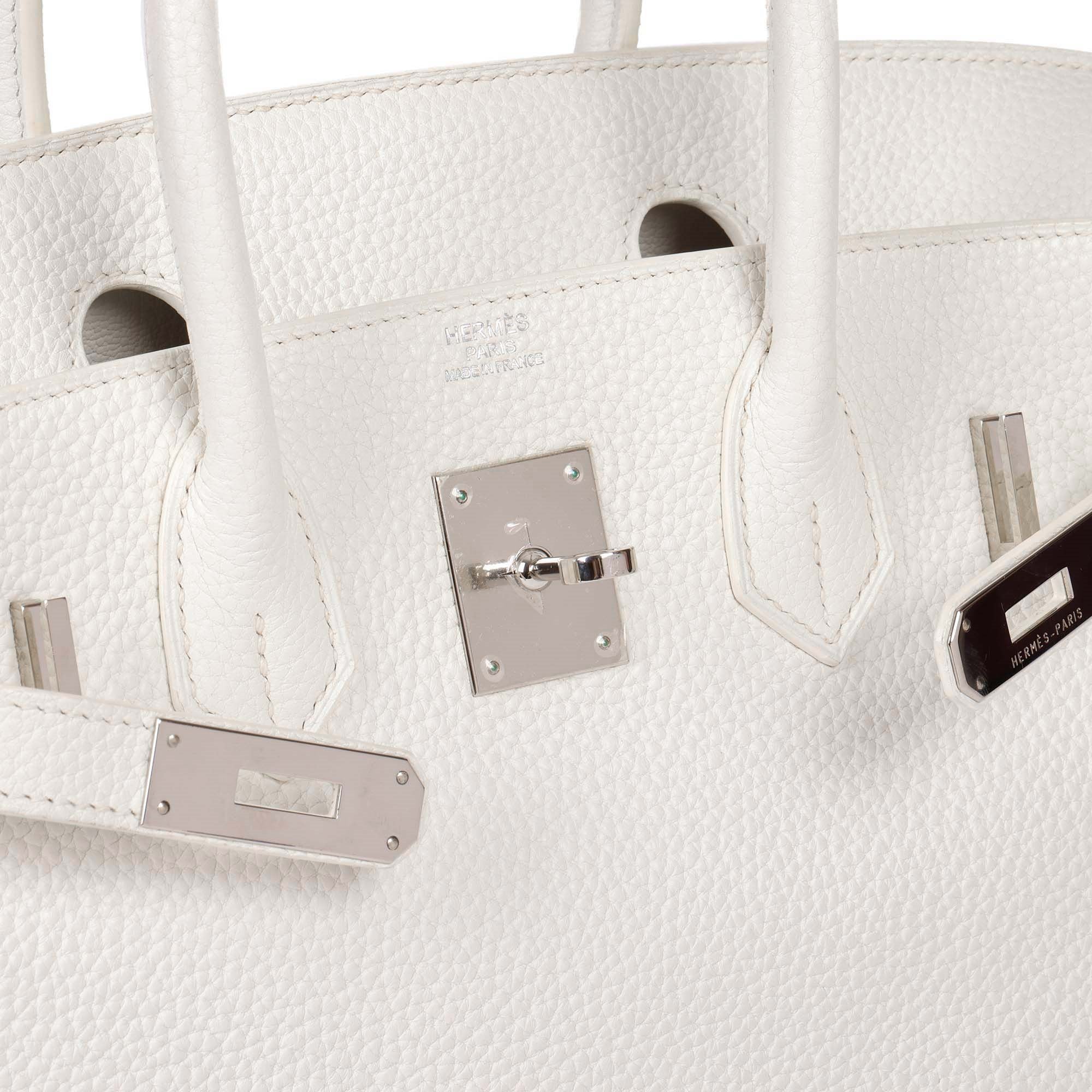 Hermes White Clemence Leather Birkin 30cm Retourne Tote