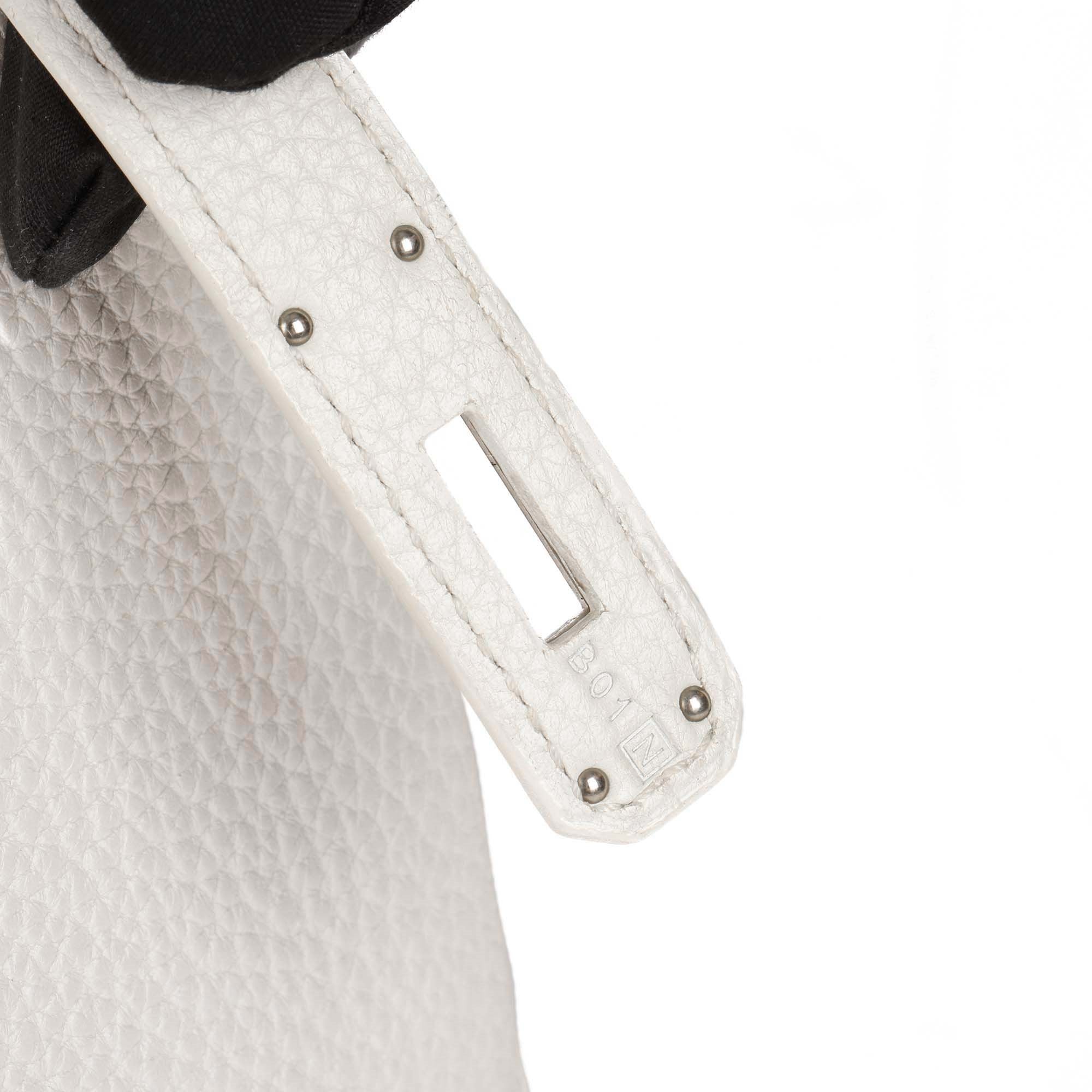 Hermes White Clemence Leather Birkin 30cm Retourne Tote