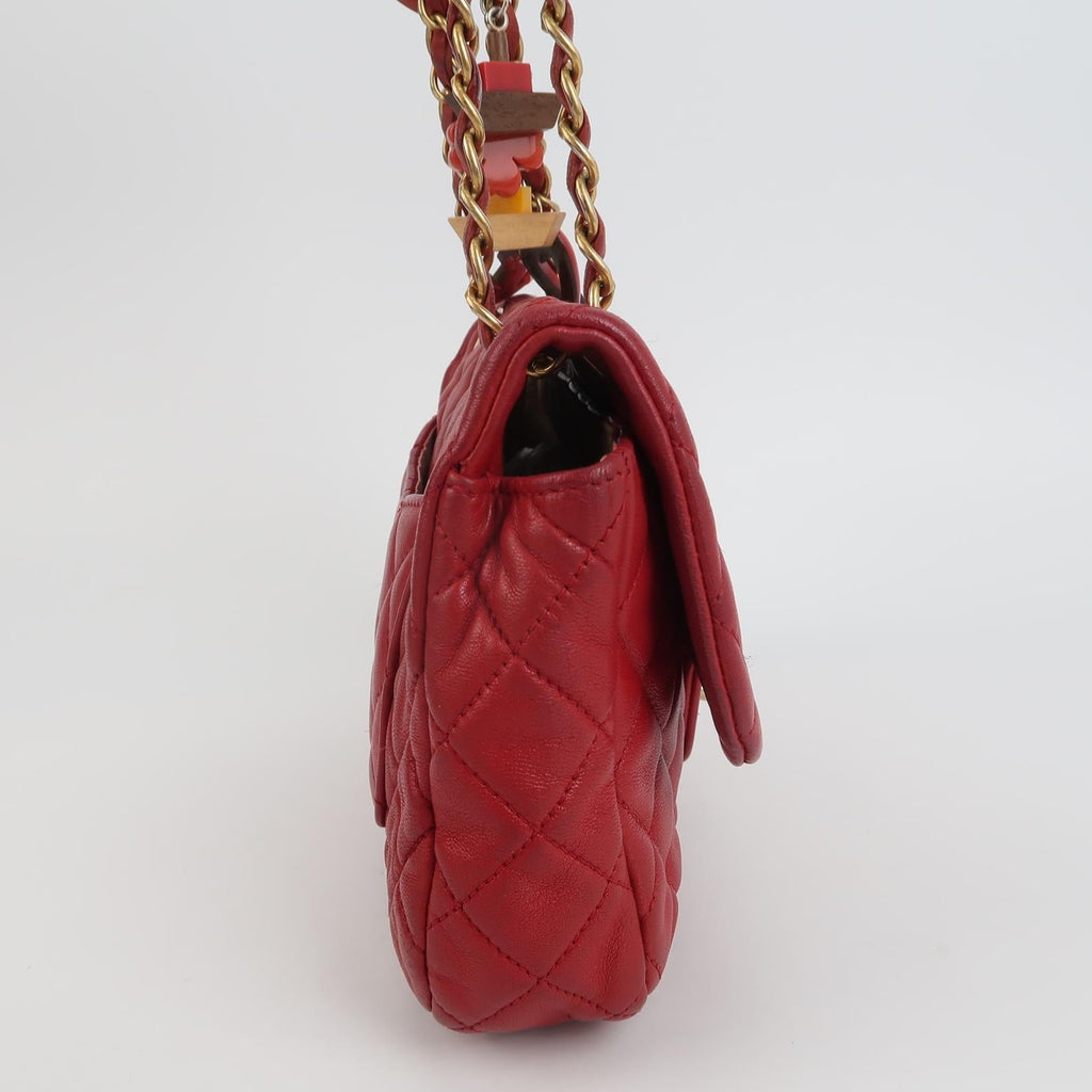 Chanel Seasonal Flap Medium Red Lambskin Leather Valentine Marine Charms