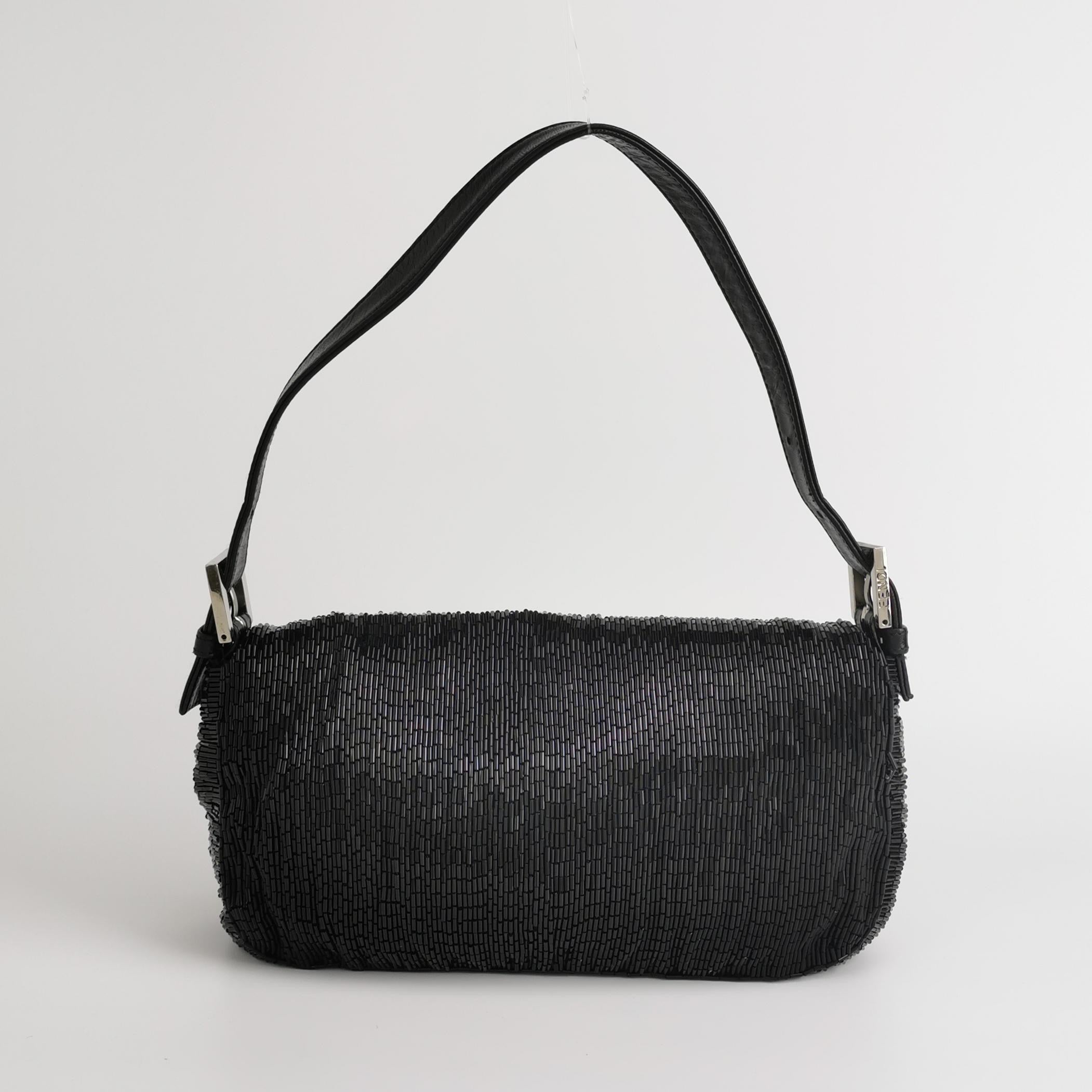 Fendi Baguette Black Glittering Waterfall Beads Shoulder Bag