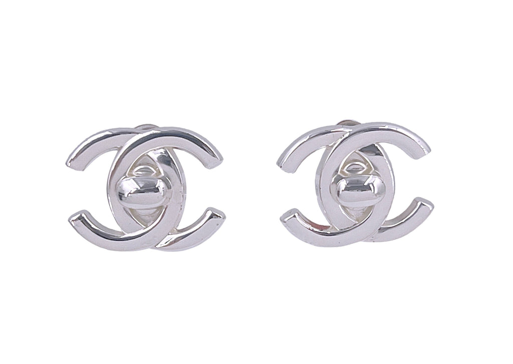 Chanel Vintage 96A Silver Classic Turnlock Stud Earrings