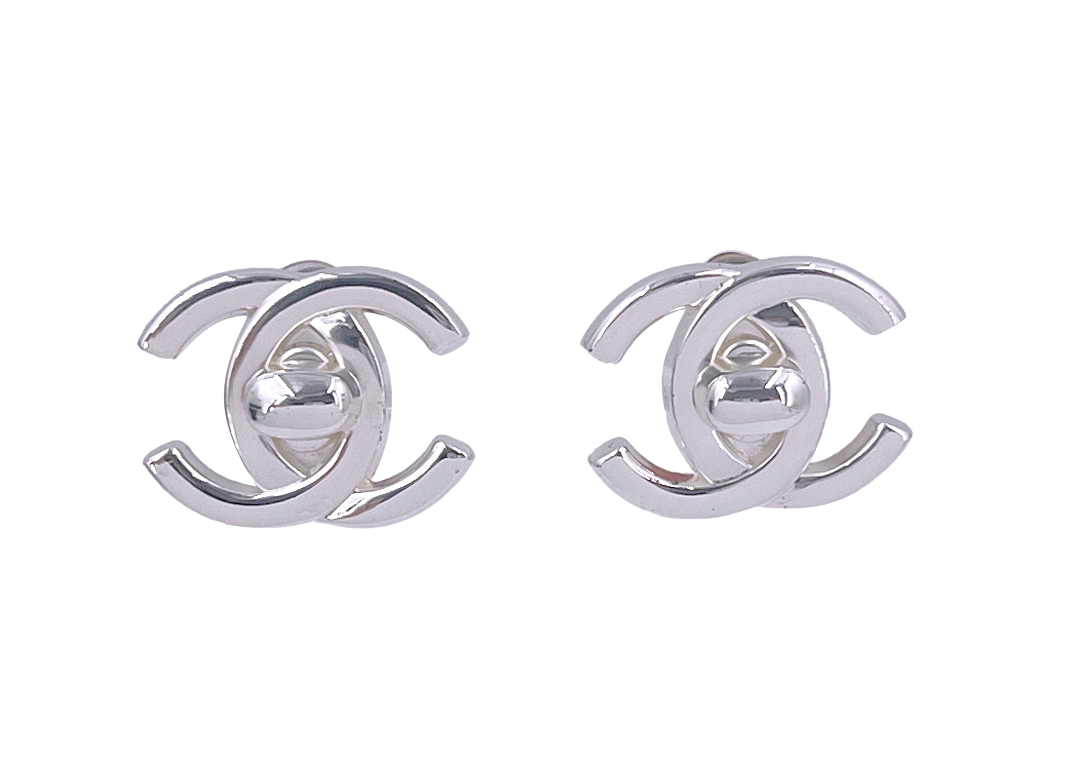 Chanel Vintage 96A Silver Classic Turnlock Stud Earrings