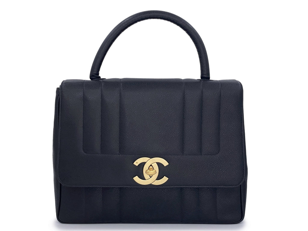 Chanel 1994 Vintage Black Caviar Jumbo Logo Mademoiselle Kelly Bag 24k GHW