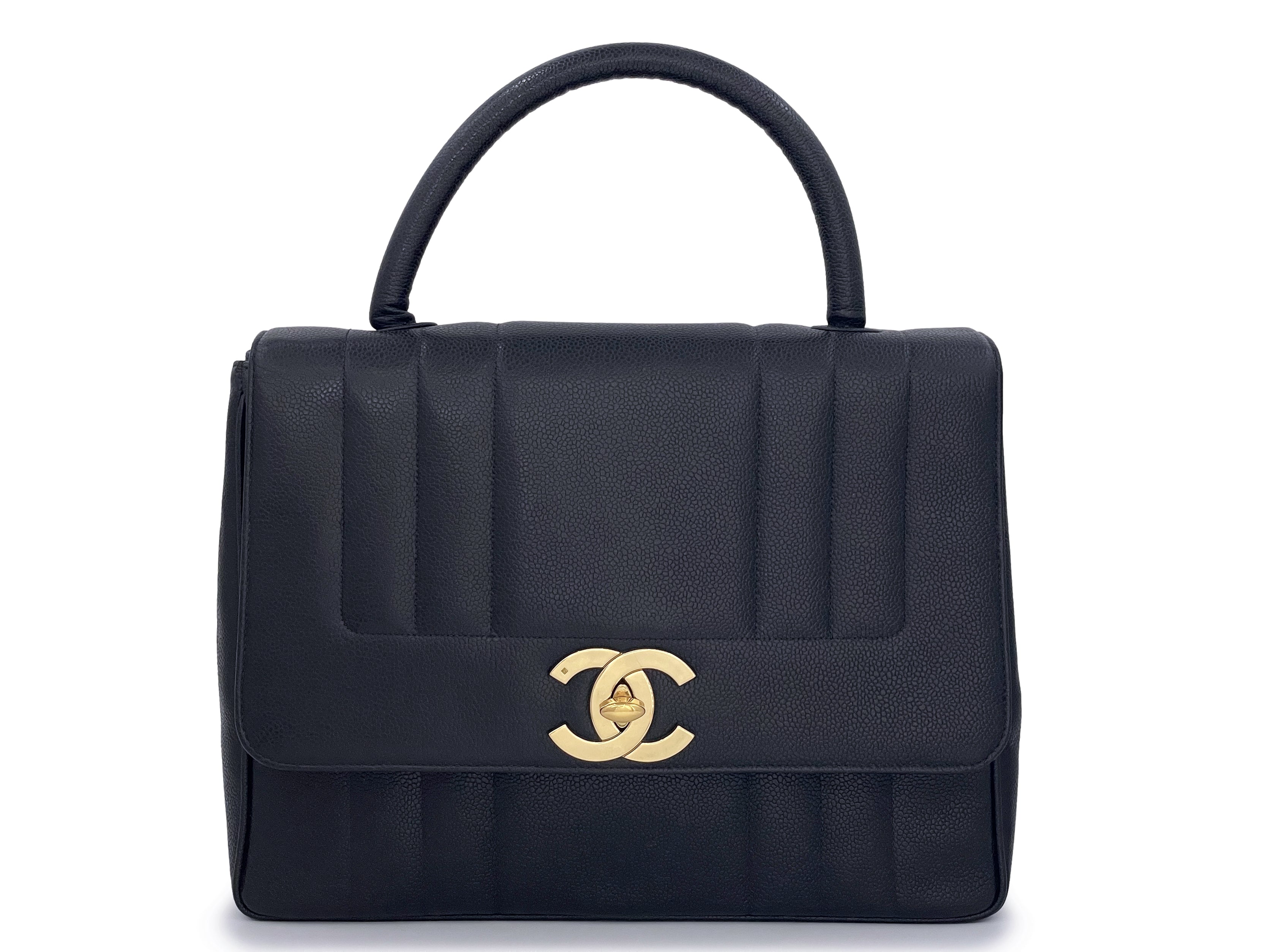 Chanel 1994 Vintage Black Caviar Jumbo Logo Mademoiselle Kelly Bag 24k GHW
