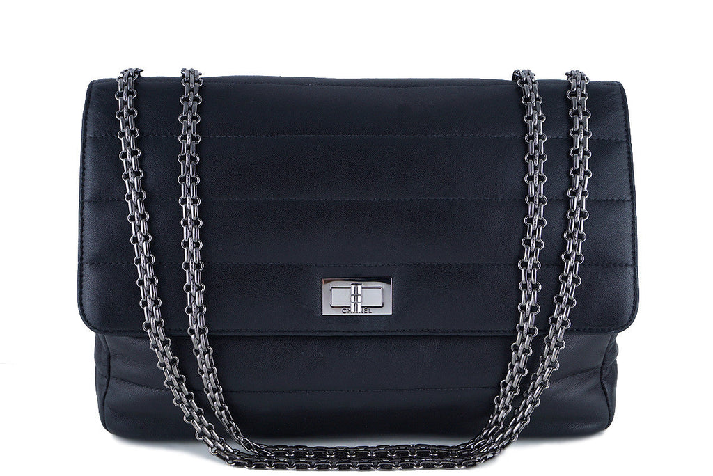 Chanel Black Soft Lambskin Bar-Quilted Classic Jumbo Reissue Flap Bag