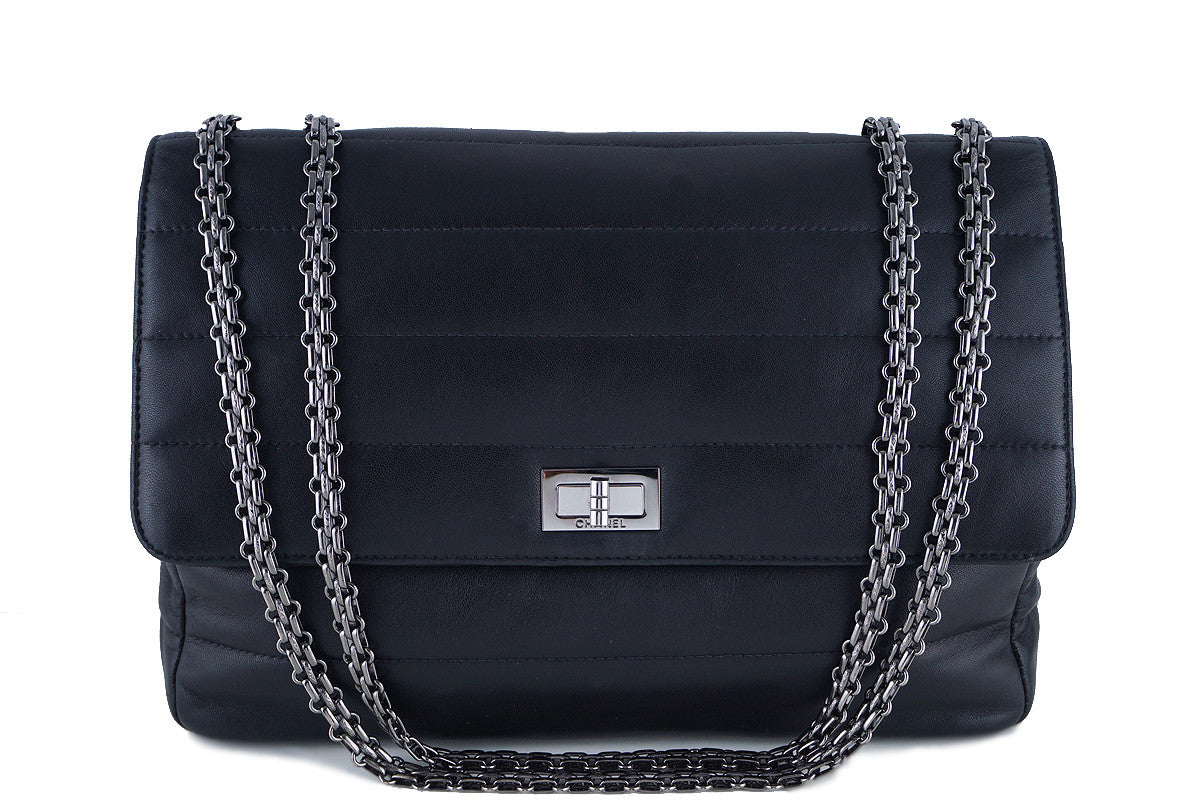 Chanel Black Soft Lambskin Bar-Quilted Classic Jumbo Reissue Flap Bag