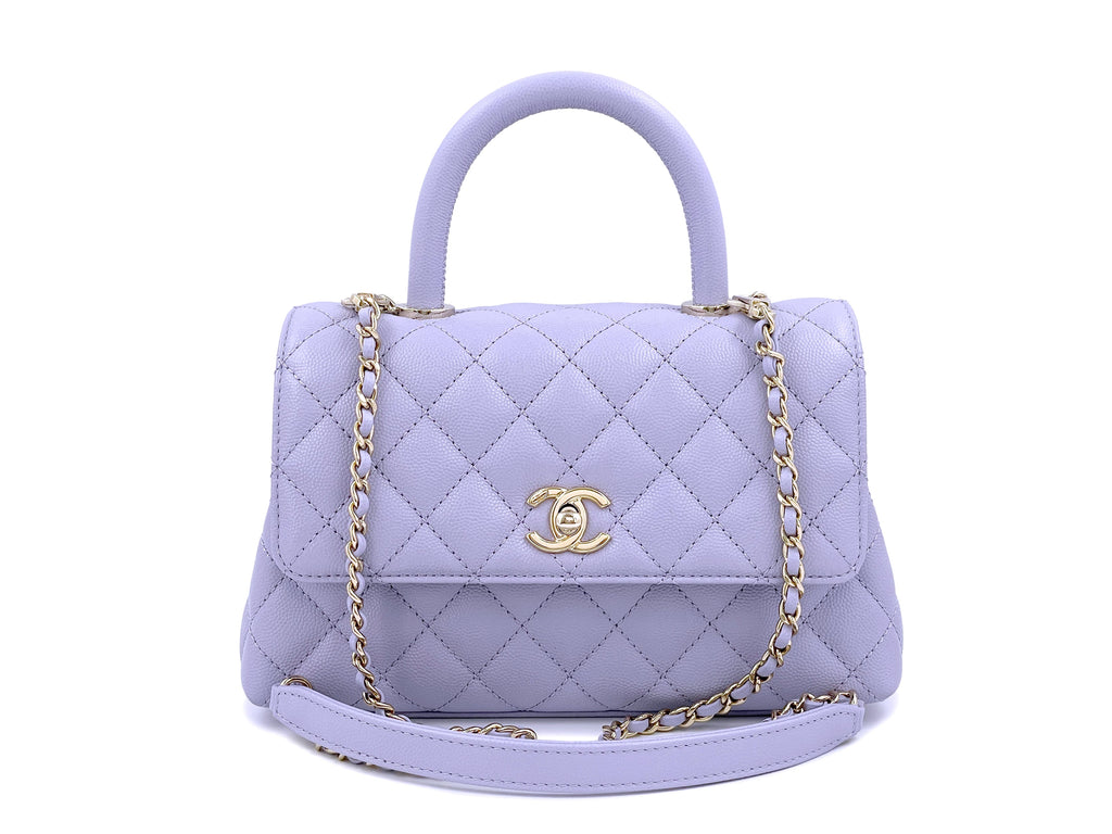 NIB 21K Chanel Lavender Caviar Coco Handle Flap Bag Small Purple GHW