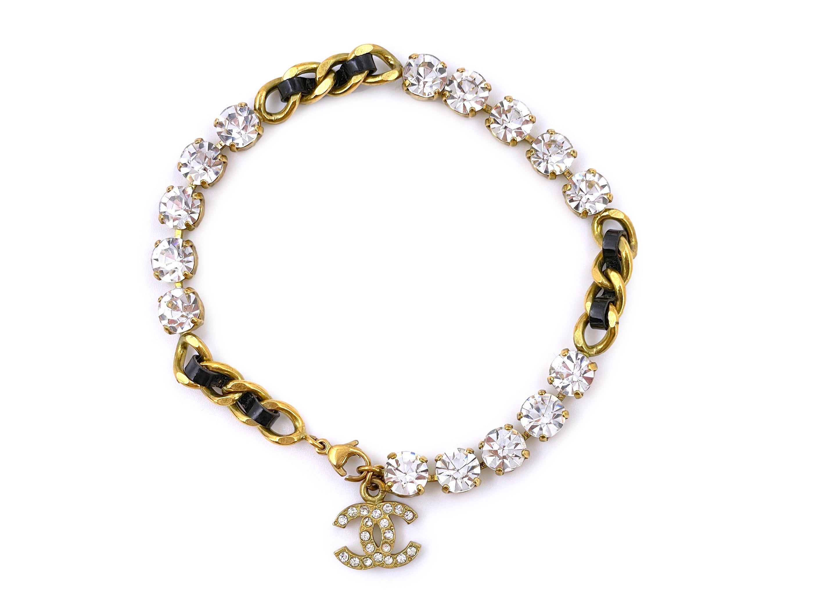 Chanel Vintage 95P "Barbie" Crystal and Woven Chain Anklet / Bracelet