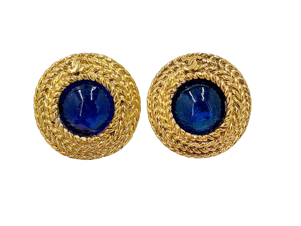 Chanel Vintage Blue Gripoix Large Stud Earrings