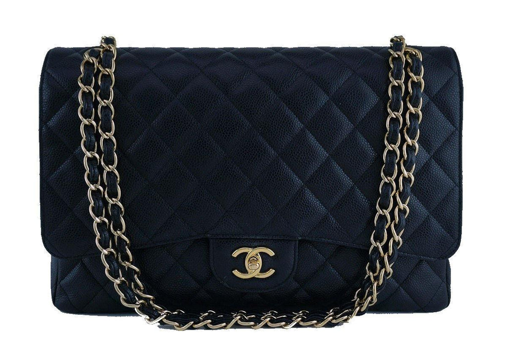 Chanel Black Caviar Maxi Quilted Classic 2.55 Jumbo XL Flap Bag GHW