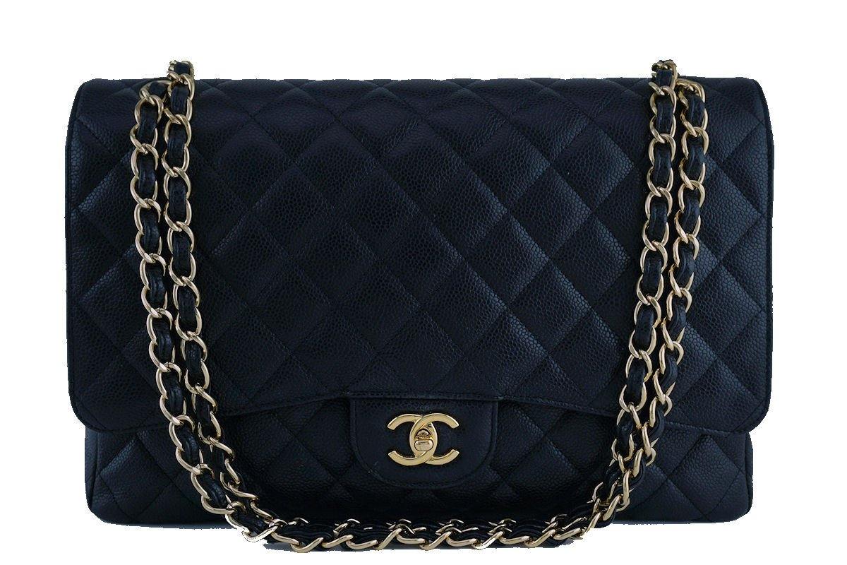 Chanel Black Caviar Maxi Quilted Classic 2.55 Jumbo XL Flap Bag GHW