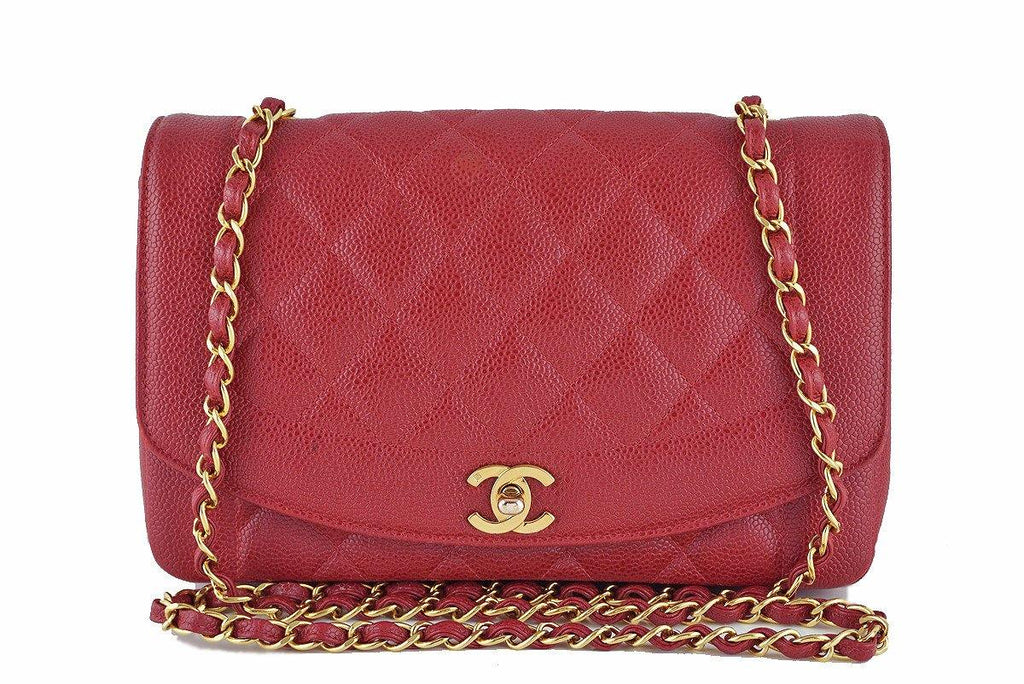 Chanel 10in. Red Caviar Vintage Quilted Classic "Diana" Flap Bag