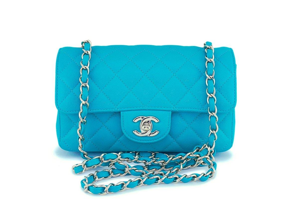 17C Chanel Turquoise Green-Blue Caviar Rectangular Mini Classic Flap Bag GHW