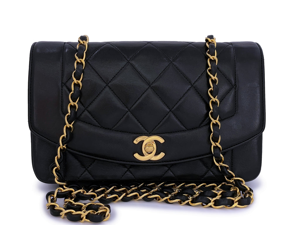 Chanel 1991 Vintage Black Small Diana Flap Bag 24k GHW Lambskin