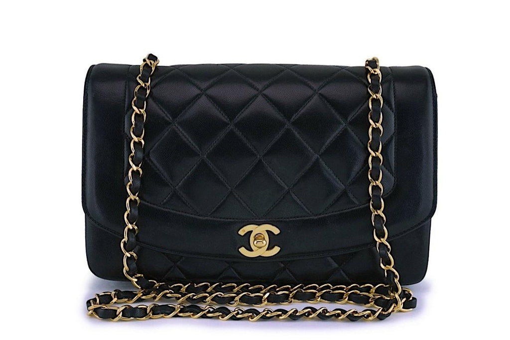 Chanel Black Vintage Lambskin Medium Diana Classic Flap Bag 24k GHW