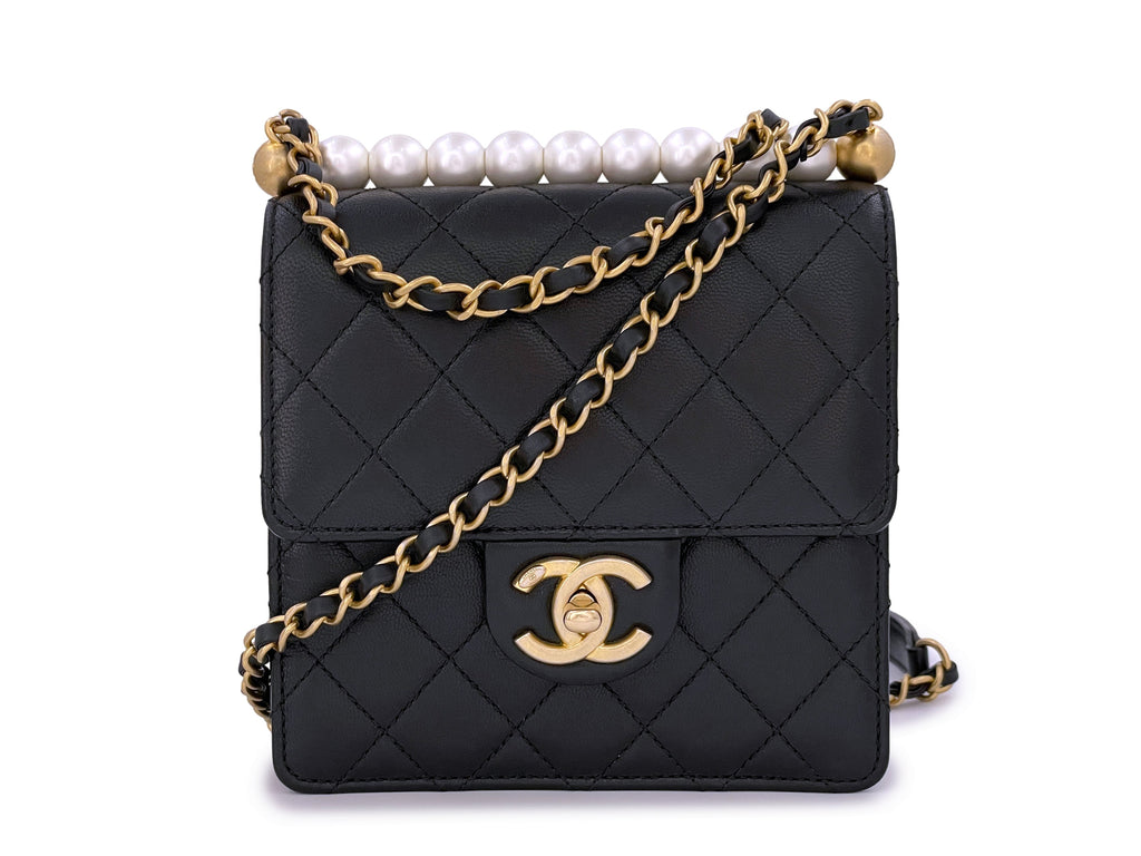 19S Chanel Black Chic Pearls Small Flap Bag GHW