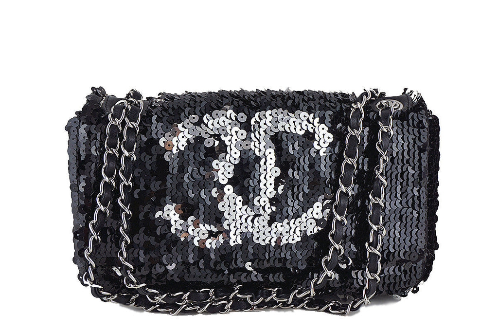 Chanel Black/Silver LIMITED Summer Nights Sequins Reversible Flap Bag