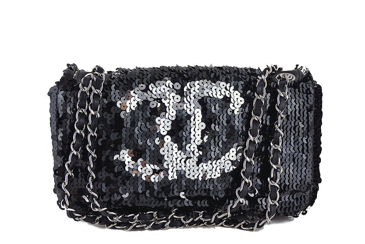 Chanel Black/Silver LIMITED Summer Nights Sequins Reversible Flap Bag