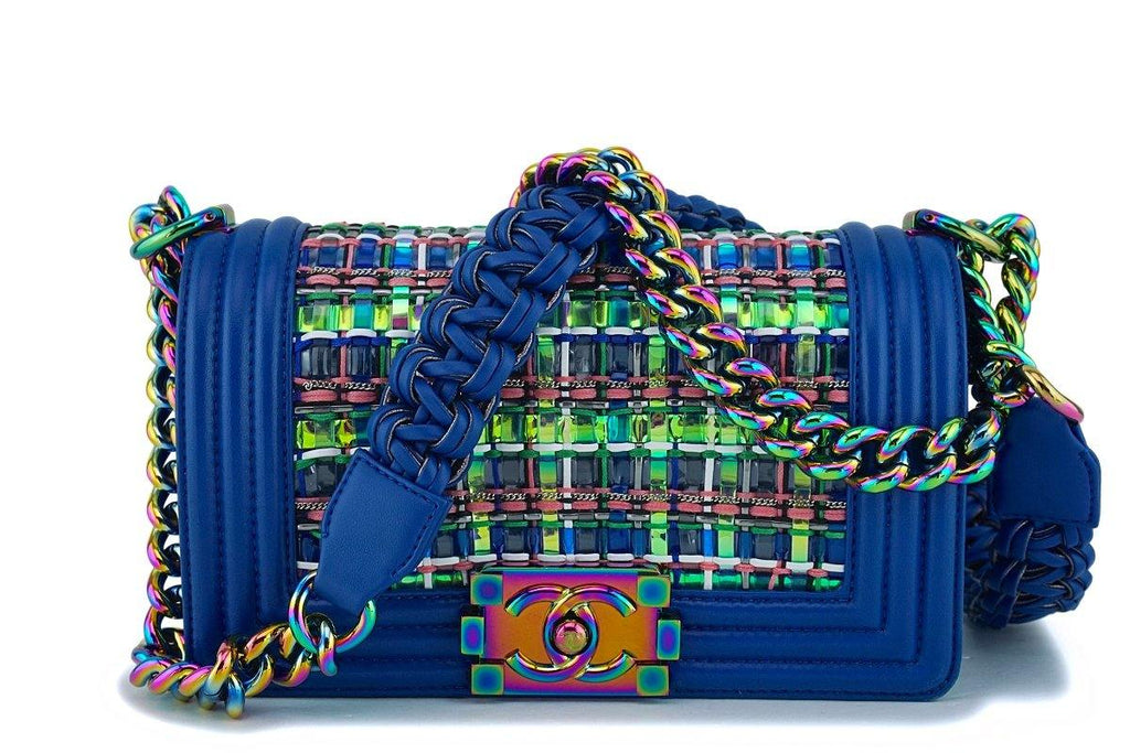 17S Chanel Blue Rainbow Cable Small Boy Iridescent Mermaid Flap Bag