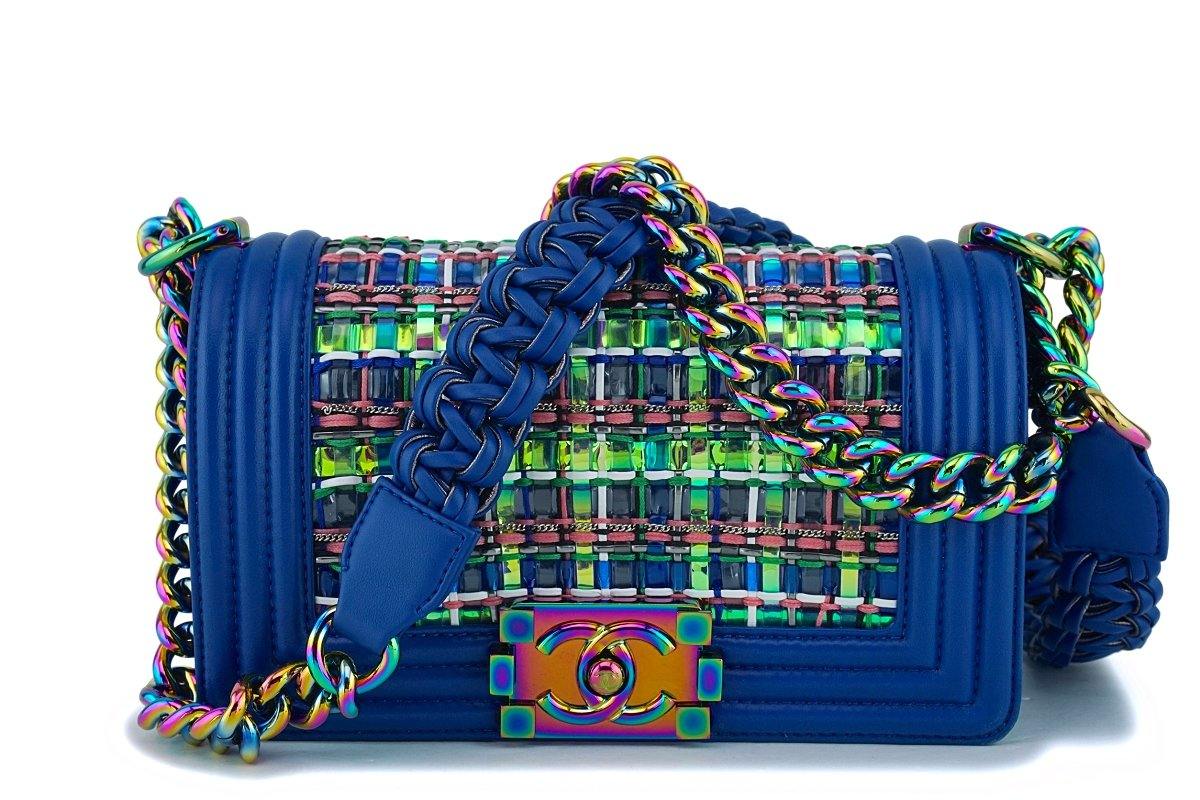 17S Chanel Blue Rainbow Cable Small Boy Iridescent Mermaid Flap Bag