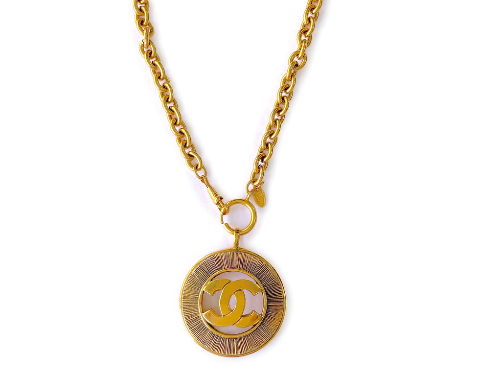 Chanel Vintage 80s Large Sunburst Pendant Long Necklace