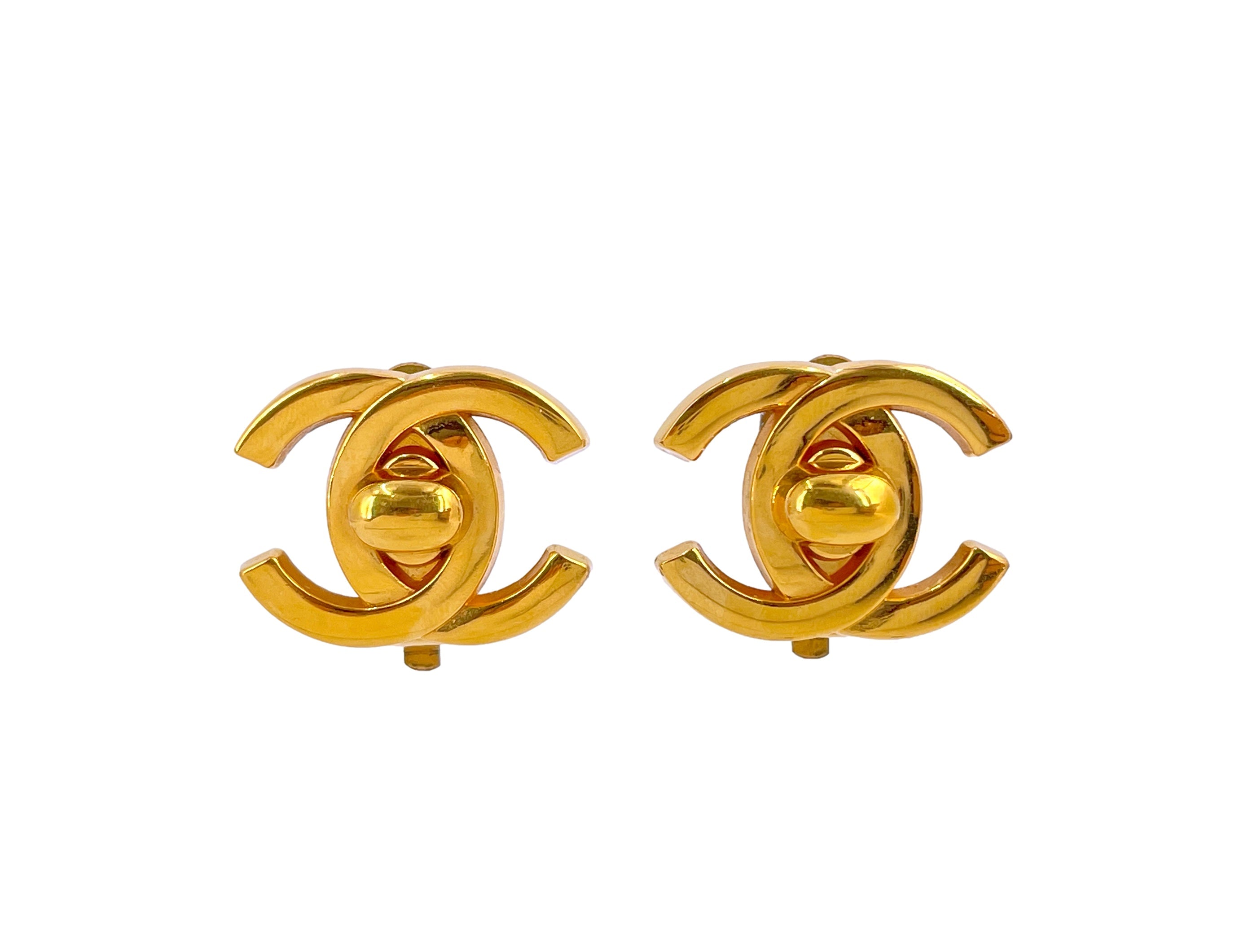 Chanel Vintage 95A Turnlock CC Stud Earrings